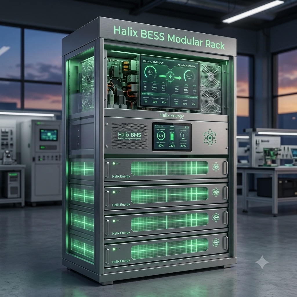 Halix BESS modular rack, BMS and PCS